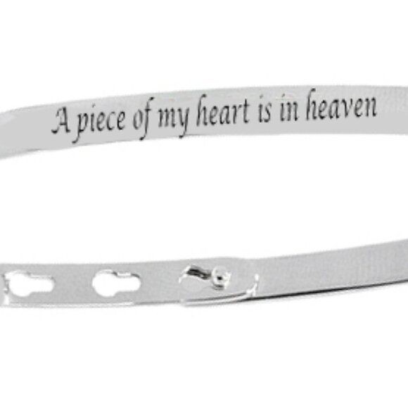 A Piece Of My Heart Is In Heaven Adjustable Inscription 7mm Wide Bracelet - Picture 1 of 4